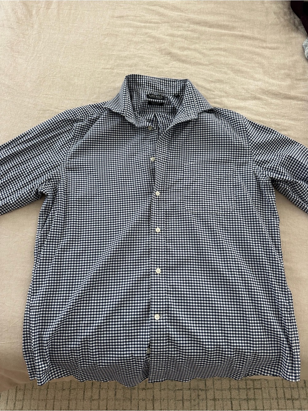 Ralph Lauren Navy and White Gingham Button-Down Shirt